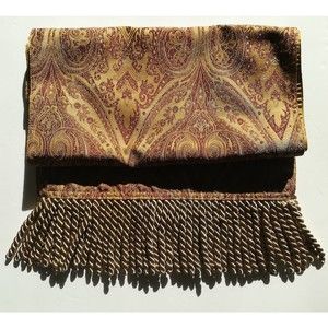 Vintage 70" Table Runner Damask Gold Burgandy Design Solid Satin Back